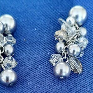 Grey & Clear Bead Dangle Earrings